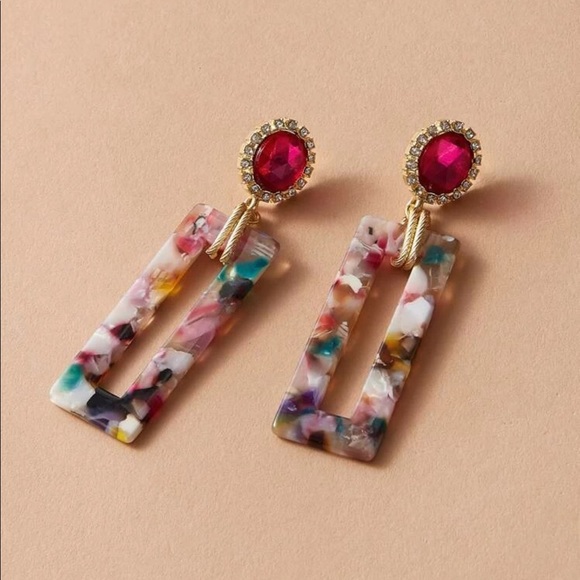 Pink and Colorful Dangle Earrings - Picture 3 of 6
